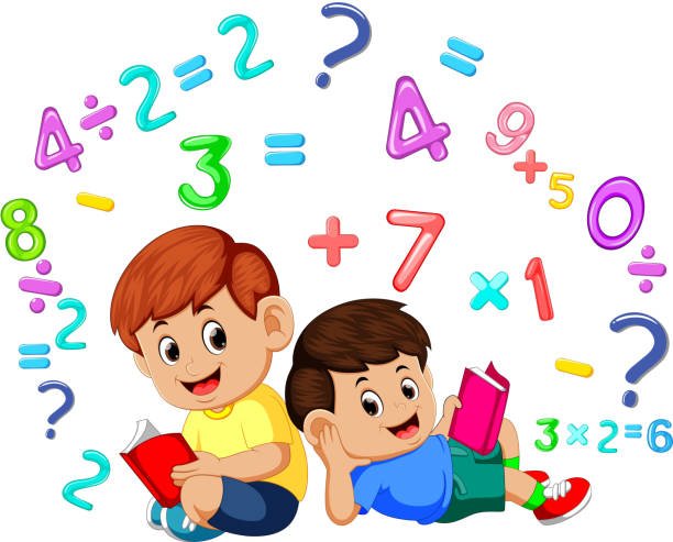 illustration of Two boy reading book and learning mathematics